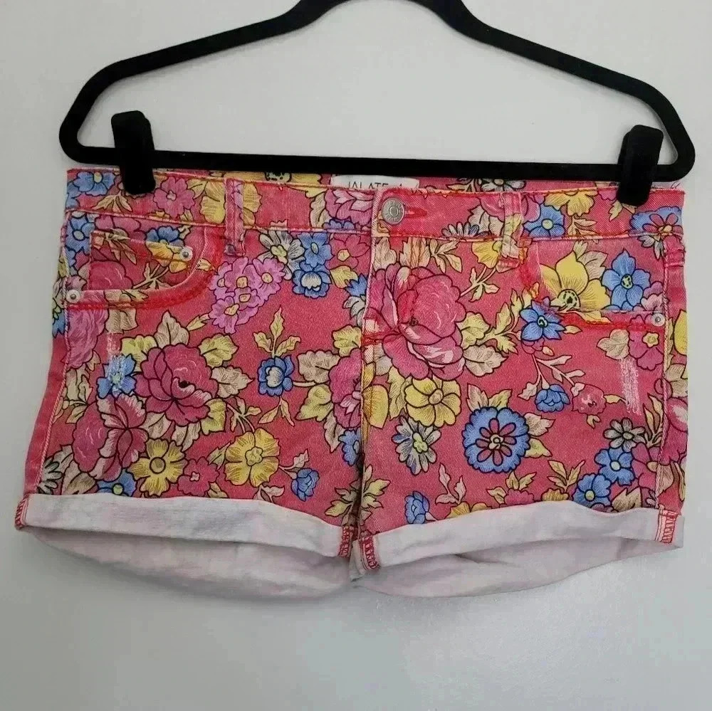 Pink Floral Denim Shorts